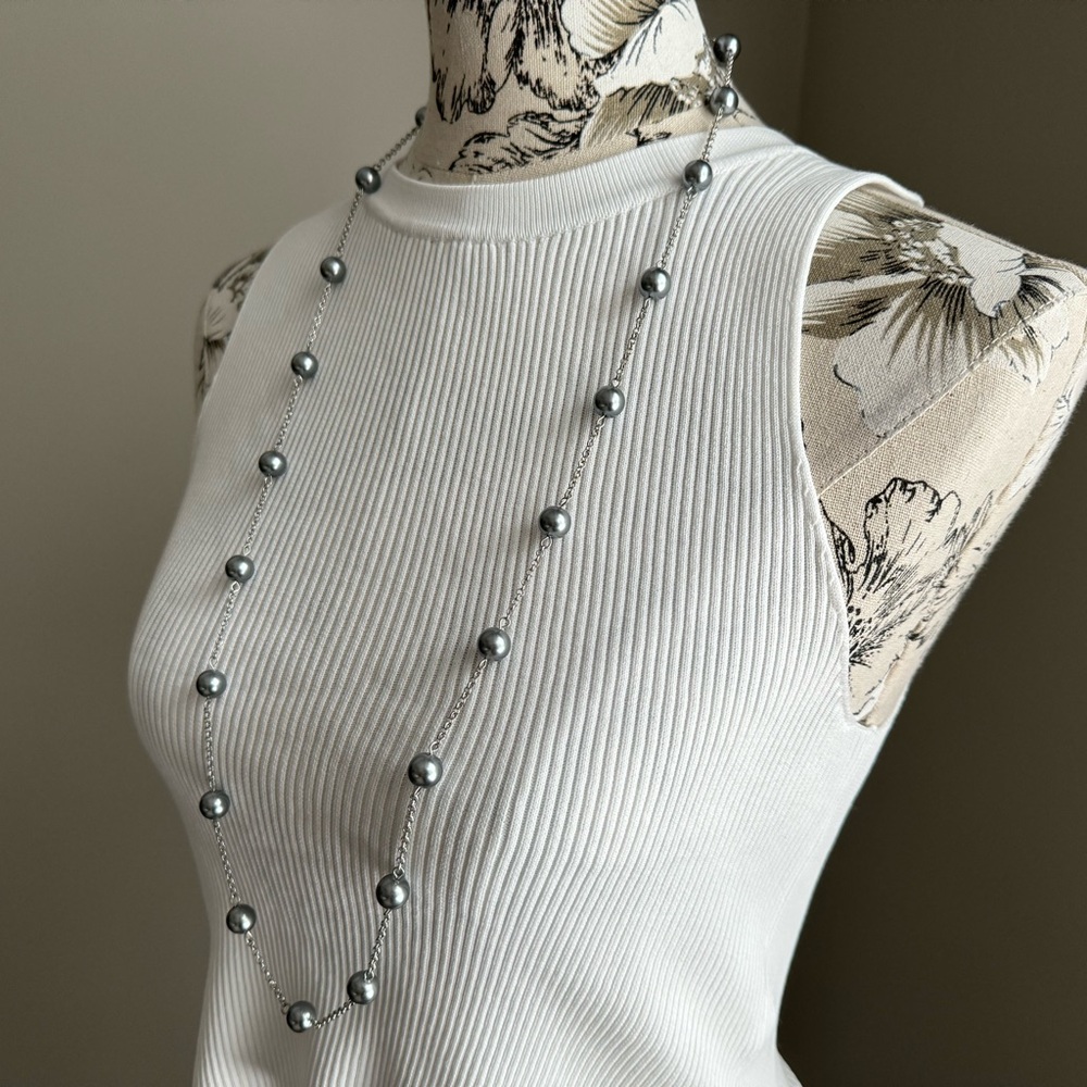 Long Silver Studded Necklace - Picture 5 of 11